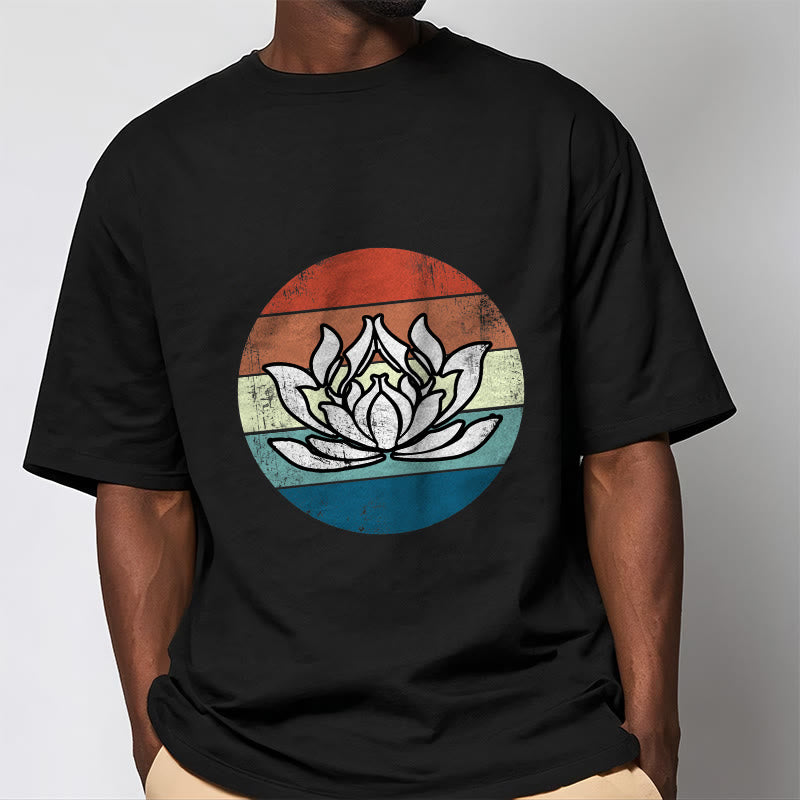 Buddha Stones Blooming Lotus Colorful Striped Pattern Cotton Tee T-shirt - image 2