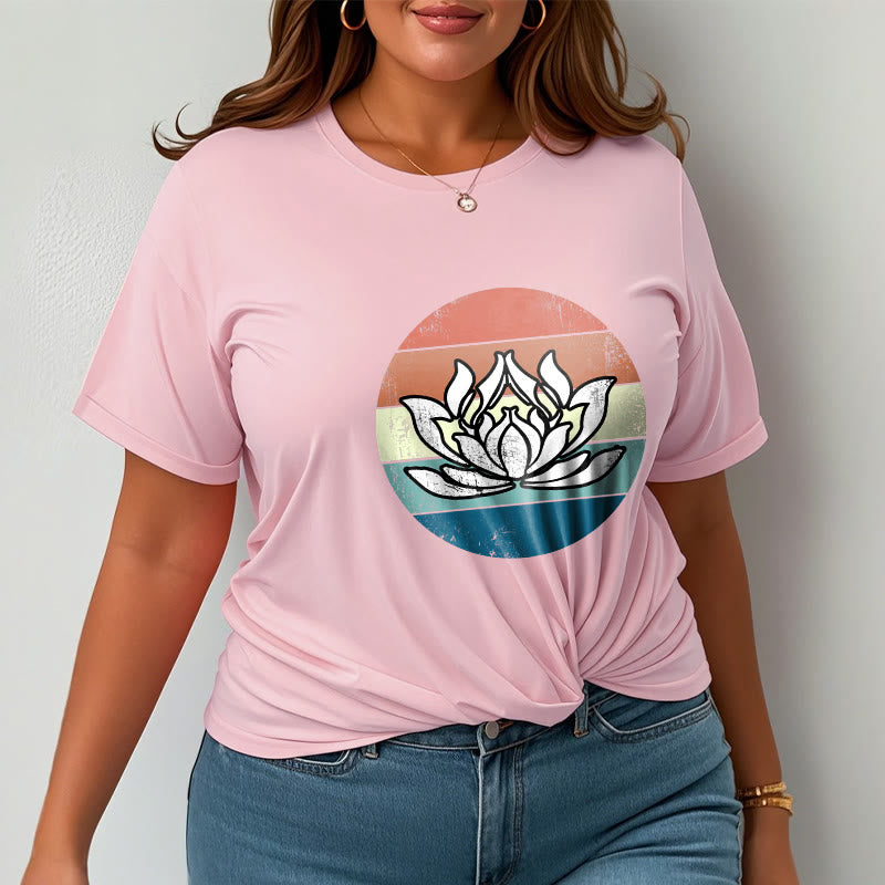 Buddha Stones Blooming Lotus Colorful Striped Pattern Cotton Tee T-shirt - image 13