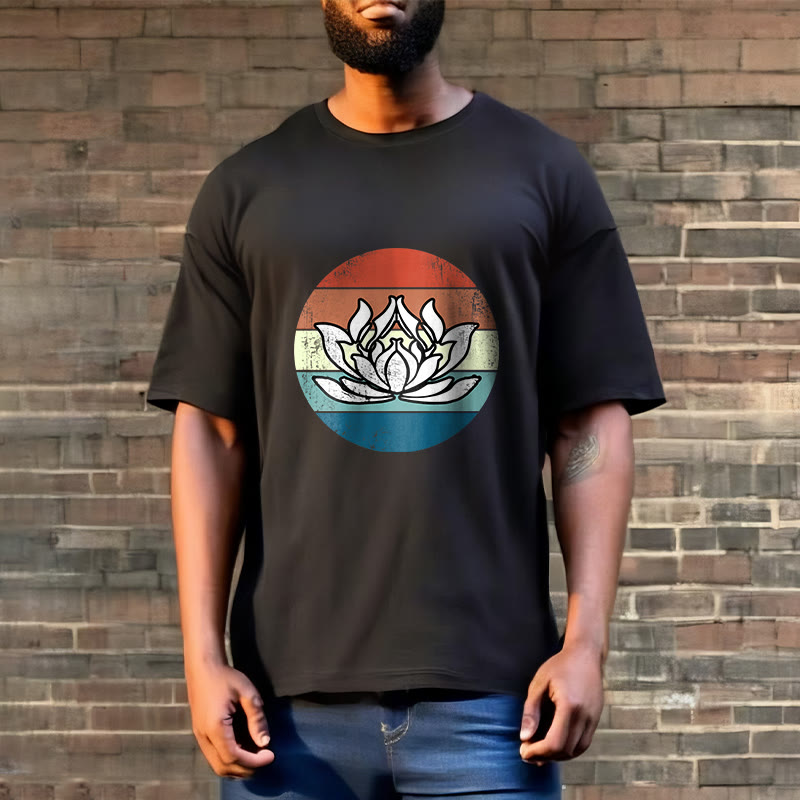 Buddha Stones Blooming Lotus Colorful Striped Pattern Cotton Tee T-shirt - image 3