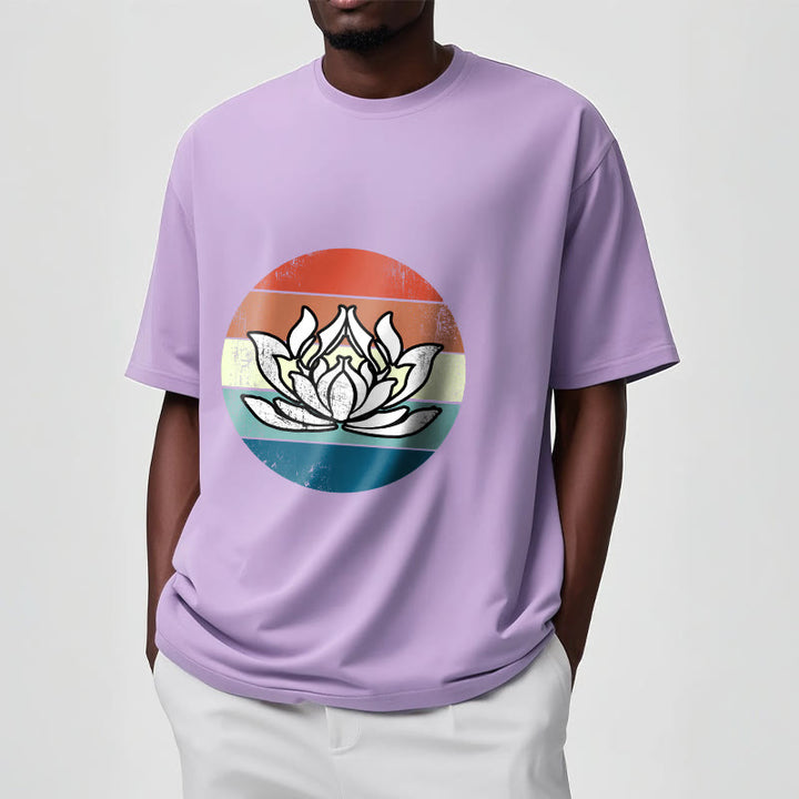 Buddha Stones Blooming Lotus Colorful Striped Pattern Cotton Tee T-shirt - image 17