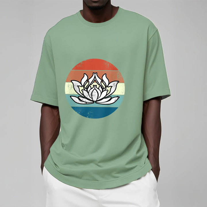 Buddha Stones Blooming Lotus Colorful Striped Pattern Cotton Tee T-shirt - image 15