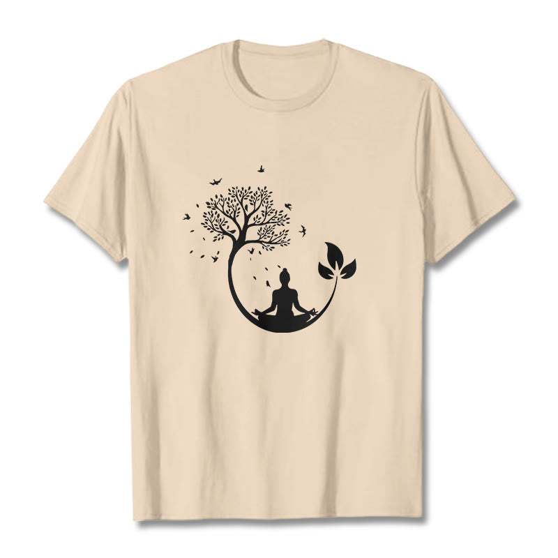 Buddha Stones Buddha Meditating In A Tree Pattern Cotton Tee T-shirt - Bisque - 2XL - image 8