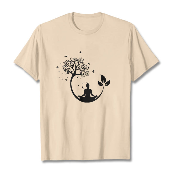 Buddha Stones Buddha Meditating In A Tree Pattern Cotton Tee T-shirt - Bisque - 2XL - image 8