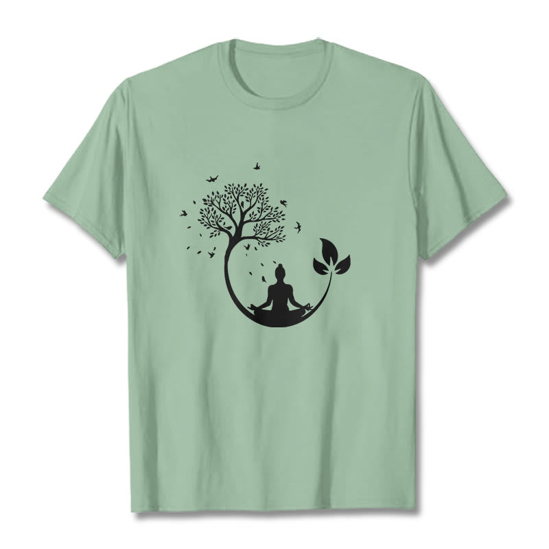 Buddha Stones Buddha Meditating In A Tree Pattern Cotton Tee T-shirt - PaleGreen - 2XL - image 14
