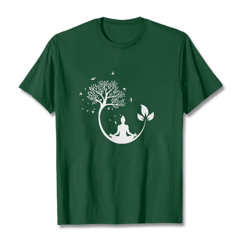Buddha Stones Buddha Meditating In A Tree Pattern Cotton Tee T-shirt - ForestGreen - 2XL - image 10
