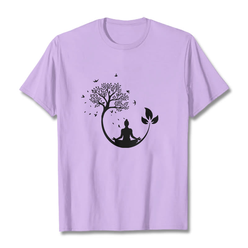 Buddha Stones Buddha Meditating In A Tree Pattern Cotton Tee T-shirt - Plum - 2XL - image 16