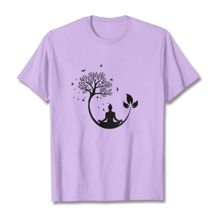 Buddha Stones Buddha Meditating In A Tree Pattern Cotton Tee T-shirt - Plum - 2XL - image 16