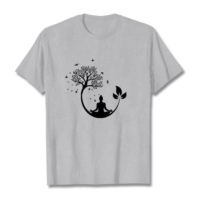 Buddha Stones Buddha Meditating In A Tree Pattern Cotton Tee T-shirt - LightGrey - 2XL - image 19