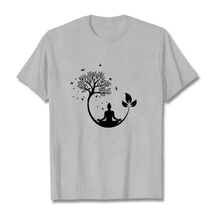 Buddha Stones Buddha Meditating In A Tree Pattern Cotton Tee T-shirt - LightGrey - 2XL - image 19