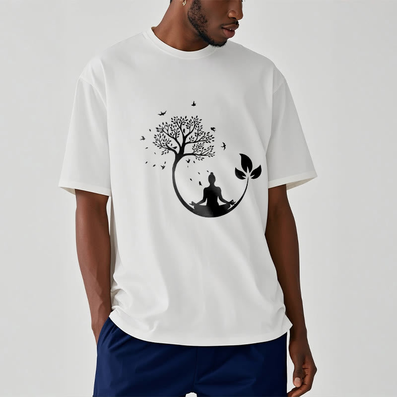 Buddha Stones Buddha Meditating In A Tree Pattern Cotton Tee T-shirt - image 1