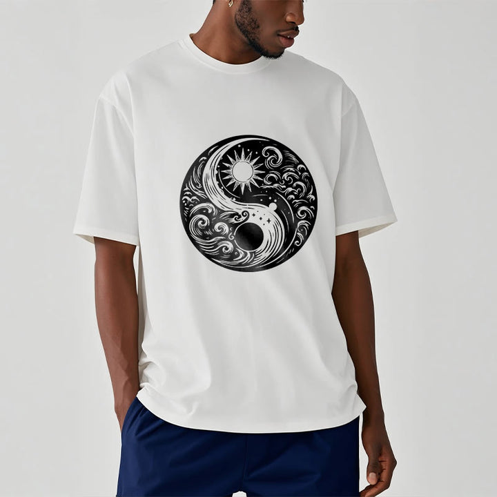 Buddha Stones Sun Moon Waves Yin Yang Pattern Cotton Tee T-shirt - image 2