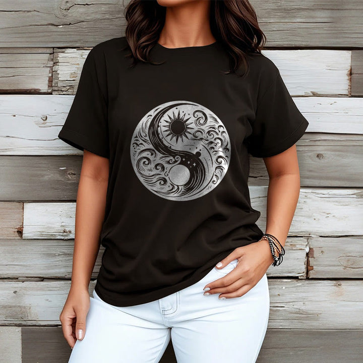 Buddha Stones Sun Moon Waves Yin Yang Pattern Cotton Tee T-shirt - image 6