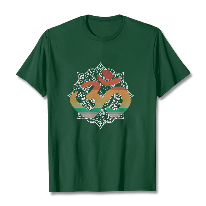Buddha Stones Gradient-colored Om Sanskrit Mandala Background Pattern Cotton Tee T-shirt - ForestGreen - 2XL - image 0