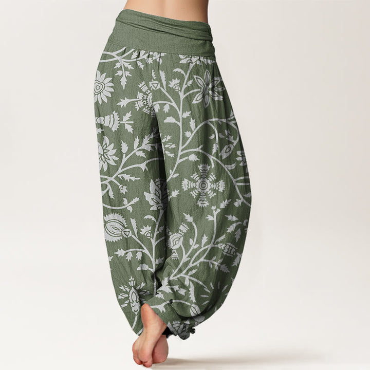 Buddha Stones Cotton Casual Floral Branches Flowing Vines Pattern Women's Elastic Waist Harem Pants - image 6