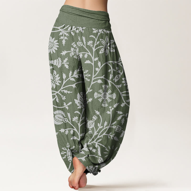 Buddha Stones Cotton Casual Floral Branches Flowing Vines Pattern Women's Elastic Waist Harem Pants - image 6