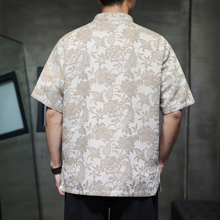 Buddha Stones Casual Jacquard Paisley Flower Plant Pattern Frog-Button Design Men's Cotton Shirt With Pockets - image 10