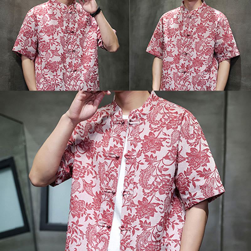 Buddha Stones Casual Jacquard Paisley Flower Plant Pattern Frog-Button Design Men's Cotton Shirt With Pockets - image 8
