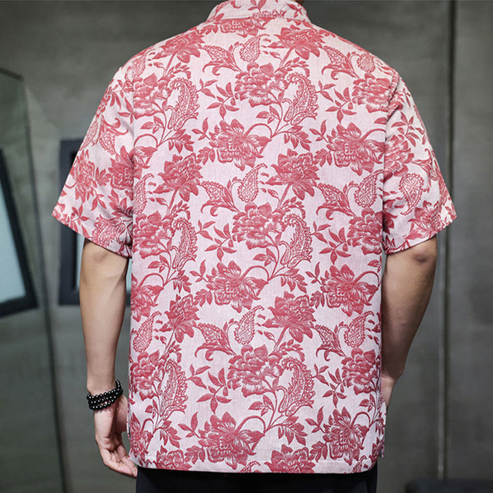 Buddha Stones Casual Jacquard Paisley Flower Plant Pattern Frog-Button Design Men's Cotton Shirt With Pockets - image 6