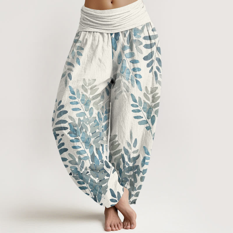 Buddha Stones Cotton Casual Plant Interlaced Leaves Pattern Women's Elastic Waist Harem Pants - Ivory - US22，UK/AU26，EU54 (6XL) - image 7