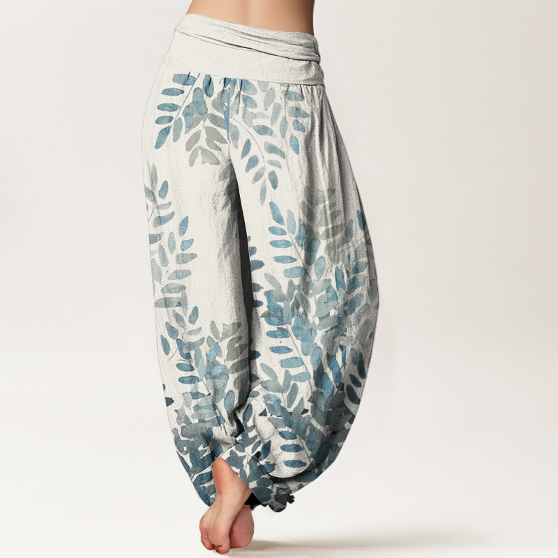 Buddha Stones Cotton Casual Plant Interlaced Leaves Pattern Women's Elastic Waist Harem Pants - image 9