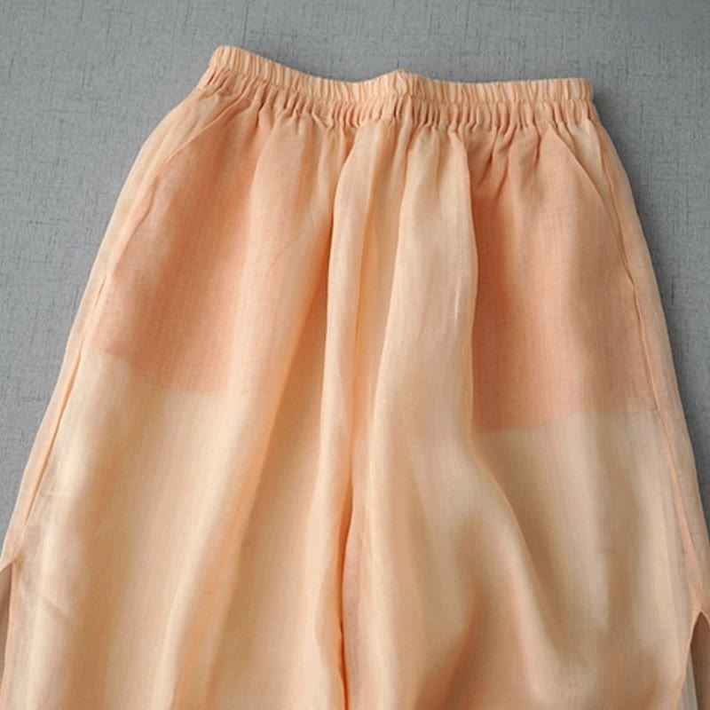 Buddha Stones Casual Plain Ramie Slit 7-8 Length Women's Wide Leg Pants With Pockets - image 5