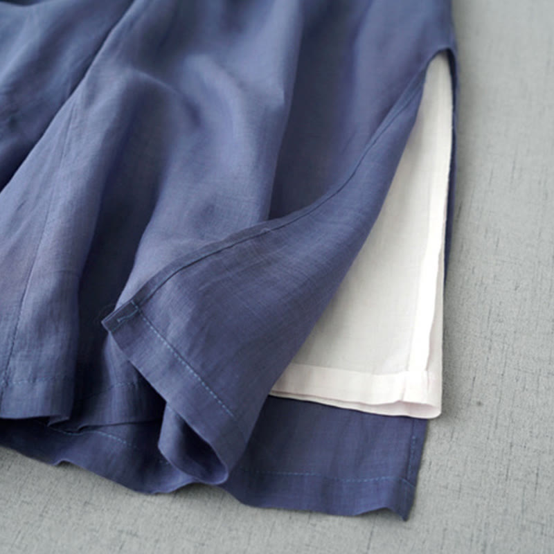 Buddha Stones Casual Plain Ramie Slit 7-8 Length Women's Wide Leg Pants With Pockets - image 3