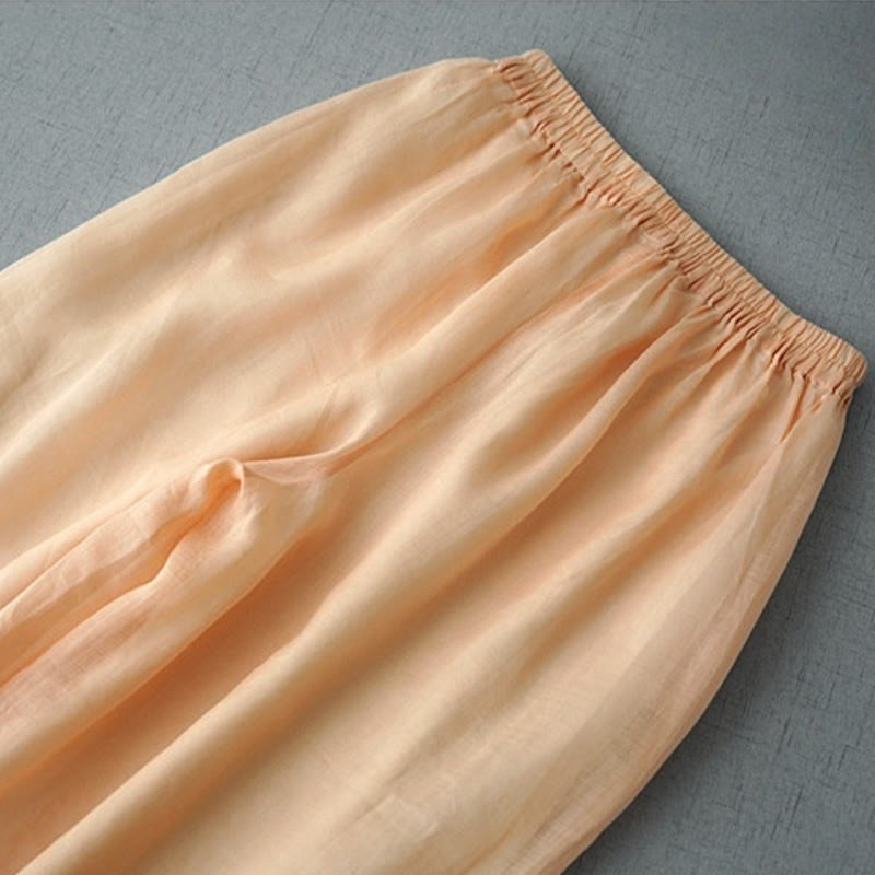 Buddha Stones Casual Plain Ramie Slit 7-8 Length Women's Wide Leg Pants With Pockets - image 6