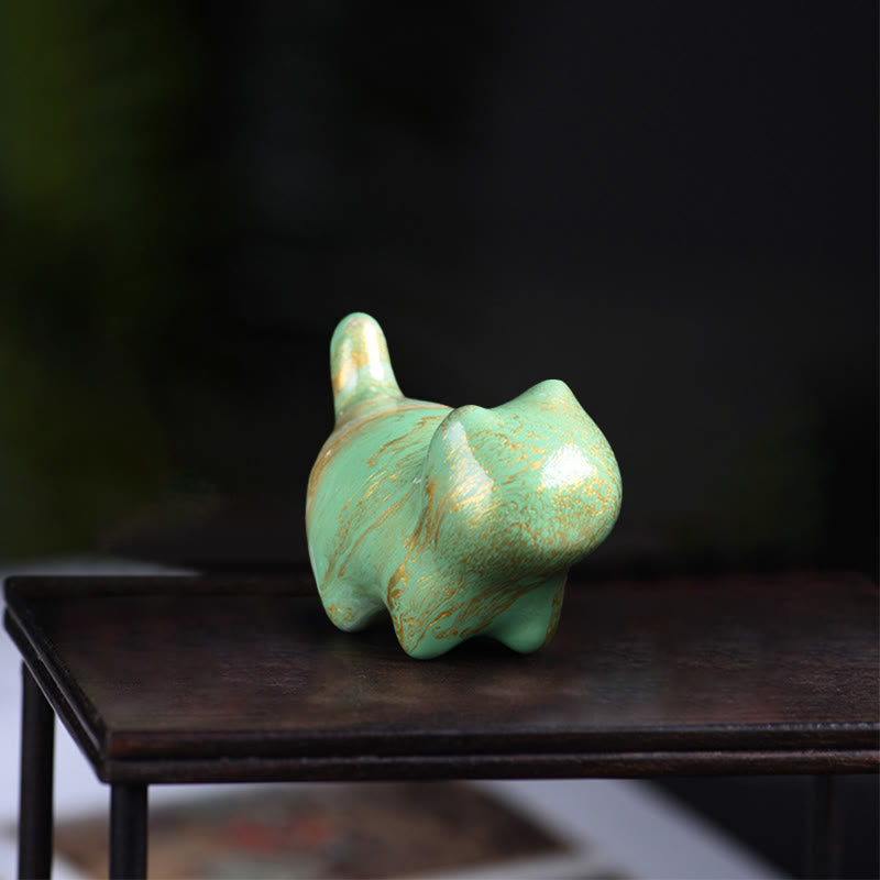 Buddha Stones Mini Lovely Cat Ebony Wood Lacquer Craft Peace Decoration - Green(Random Green Color) - image 9