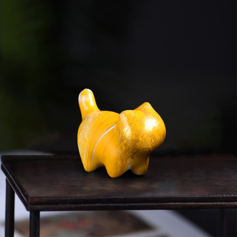 Buddha Stones Mini Lovely Cat Ebony Wood Lacquer Craft Peace Decoration - Yellow(Random Yellow Color) - image 5