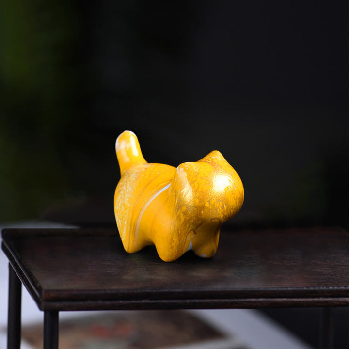 Buddha Stones Mini Lovely Cat Ebony Wood Lacquer Craft Peace Decoration - Yellow(Random Yellow Color) - image 5