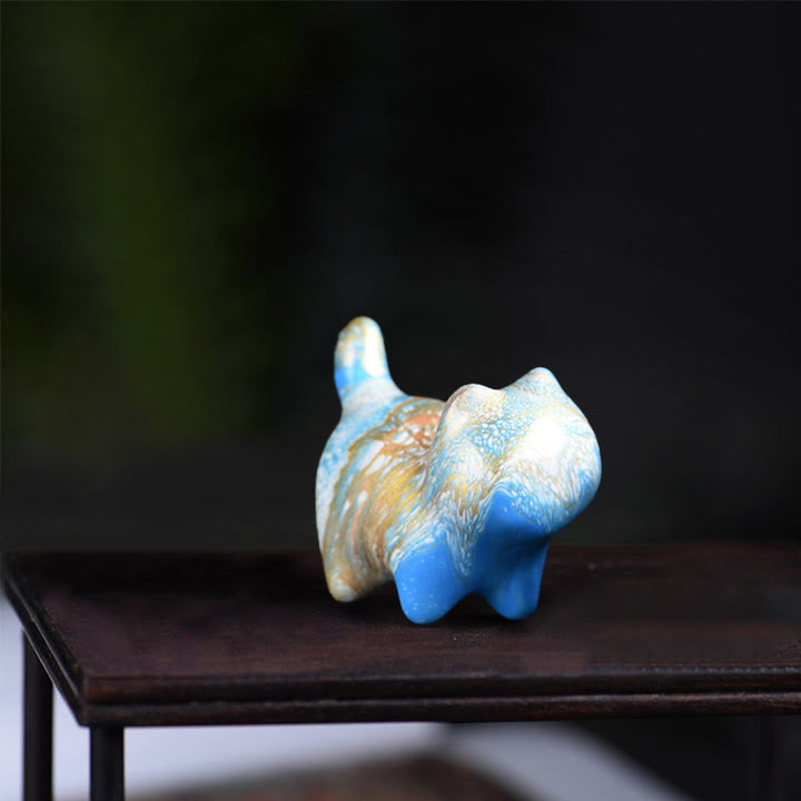 Buddha Stones Mini Lovely Cat Ebony Wood Lacquer Craft Peace Decoration - Blue(Random Blue Color) - image 7