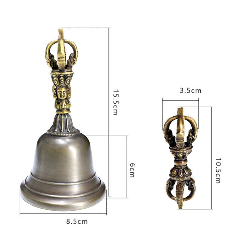 Buddha Stones 2Pcs Handmade Tibetan Meditation Bell and Vajra Dorje Copper Strength Decoration Set - image 8