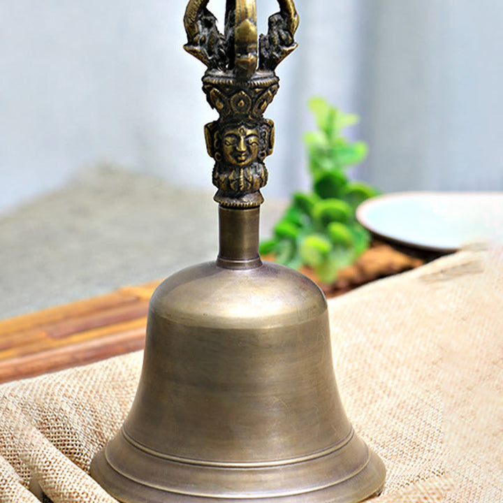 Buddha Stones 2Pcs Handmade Tibetan Meditation Bell and Vajra Dorje Copper Strength Decoration Set - image 2