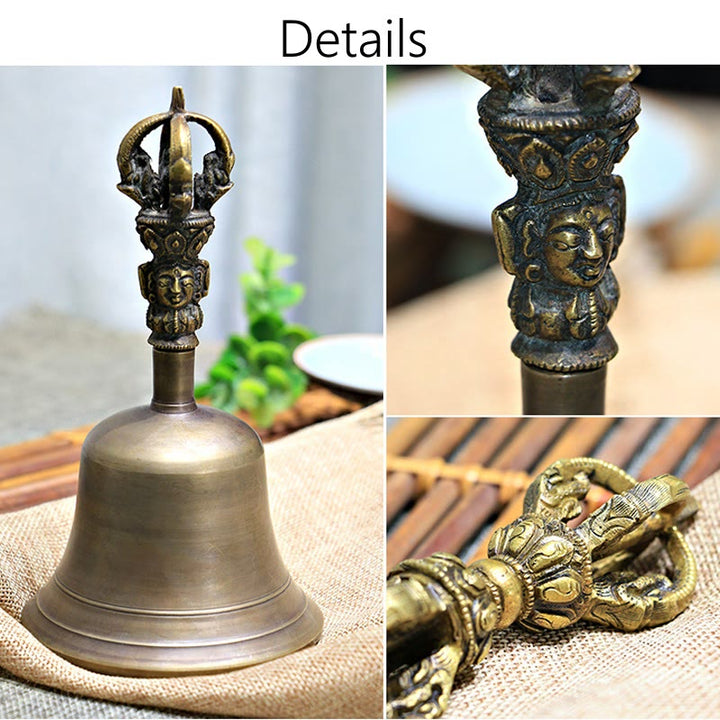 Buddha Stones 2Pcs Handmade Tibetan Meditation Bell and Vajra Dorje Copper Strength Decoration Set - image 13