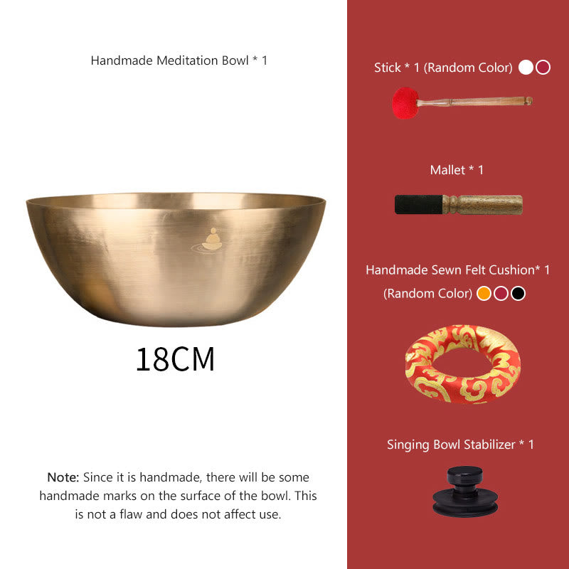 Buddha Stones Handmade Nepal Golden Singing Bowl for Healing and Meditation Sound Bowl Set - 7.07 IN (18 CM) - image 1