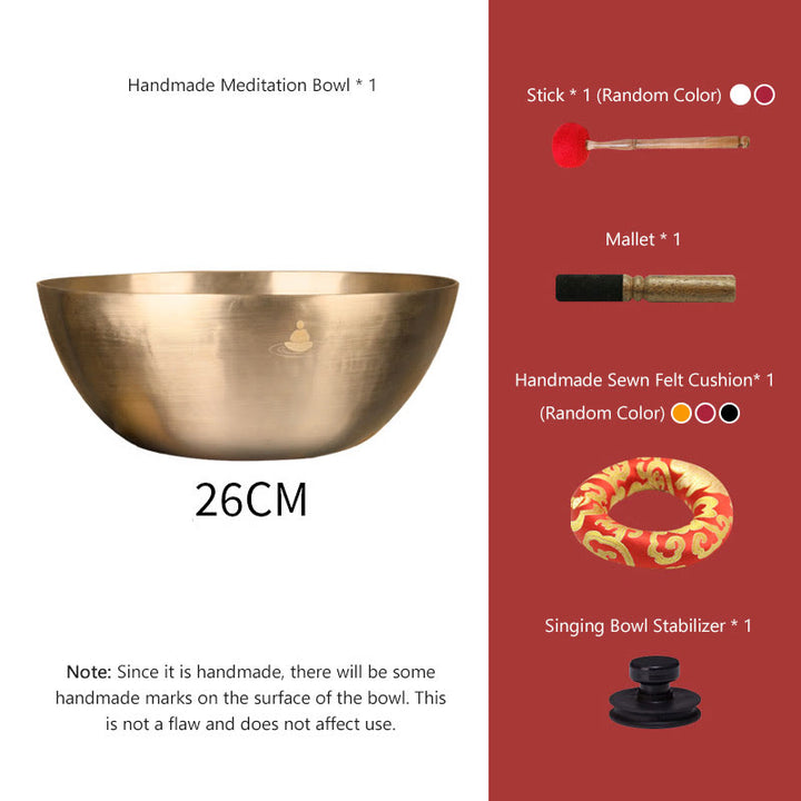 Buddha Stones Handmade Nepal Golden Singing Bowl for Healing and Meditation Sound Bowl Set - 10.24 IN (26 CM) - image 6