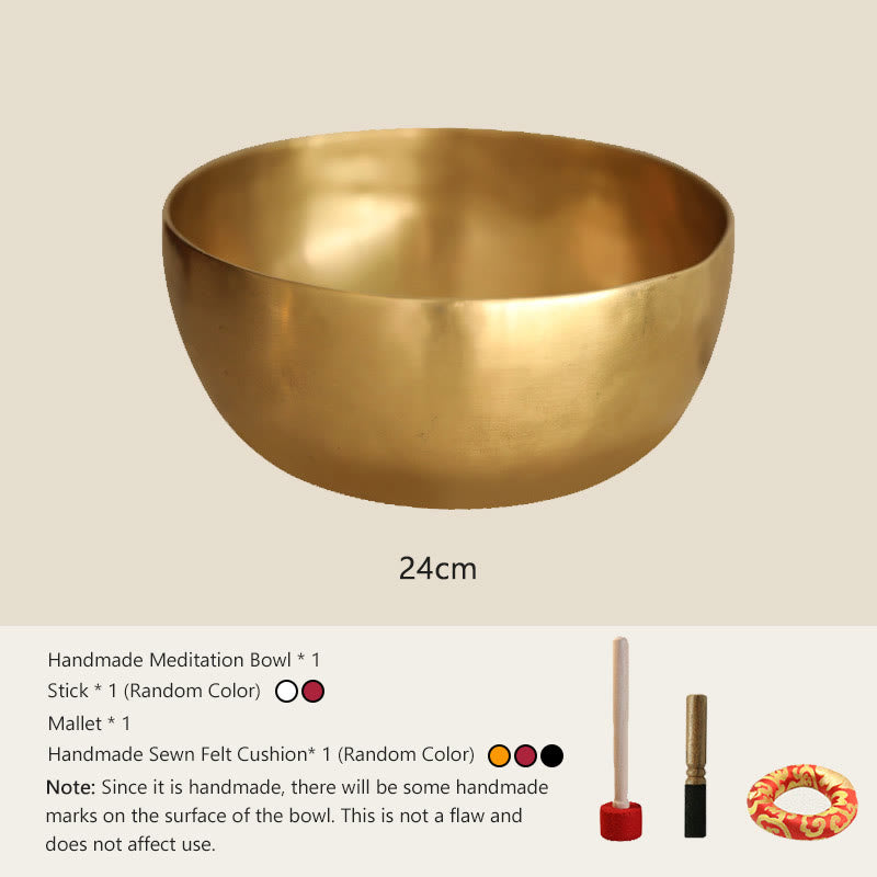 Buddha Stones Handmade Nepal Golden Singing Bowl Simple Design for Healing and Meditation Sound Bowl Set - 9.45 IN (24 CM) - image 9