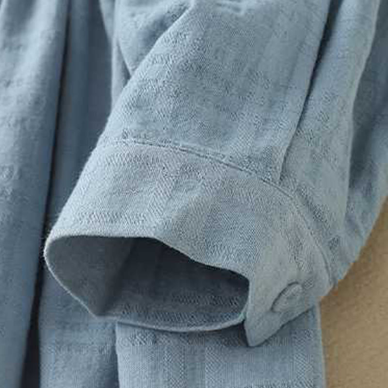 Buddha Stones Retro Solid Color Drawstring Frog-Button Design Long Sleeve Cotton Linen Midi Dress With Pockets - image 3