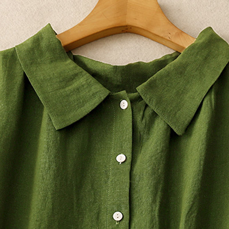 Buddha Stones Summer Plain Lace-up Button Front Design Lapel Sleeveless Cotton Midi Dress Cardigan - image 9