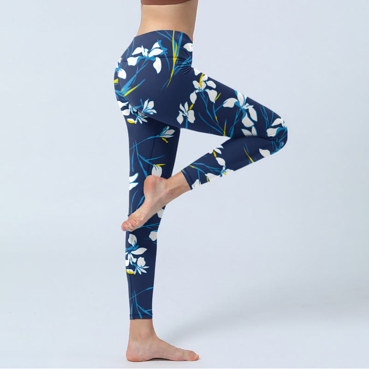 Buddha Stones White Blossom Leaves Pattern Print Gym Leggings Women's Yoga Pants - image 4