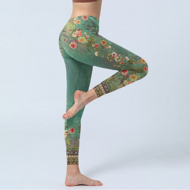 Buddha Stones Vintage Floral Garland Lace Damask Pattern Print Gym Leggings Women's Yoga Pants - image 4