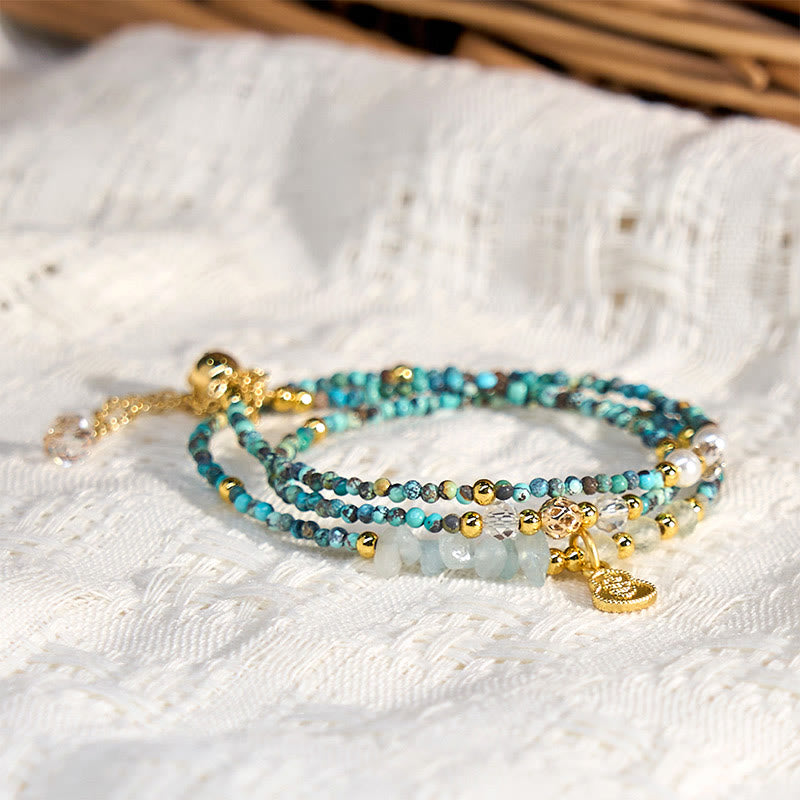 Buddha Stones Turquoise Beaded Strength Triple Wrap Bracelet - image 1