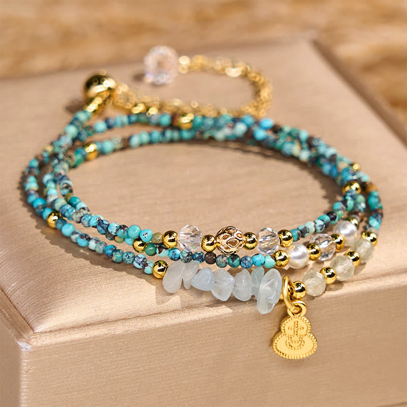 Buddha Stones Turquoise Beaded Strength Triple Wrap Bracelet - Turquoise(Wrist Circumference:16cm) - image 0