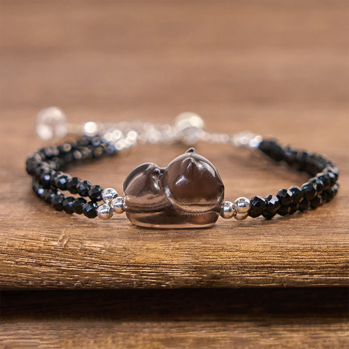 Buddha Stones Ice Obsidian Black Spinel Lying Cat Courage Double Layer Bracelet - image 1