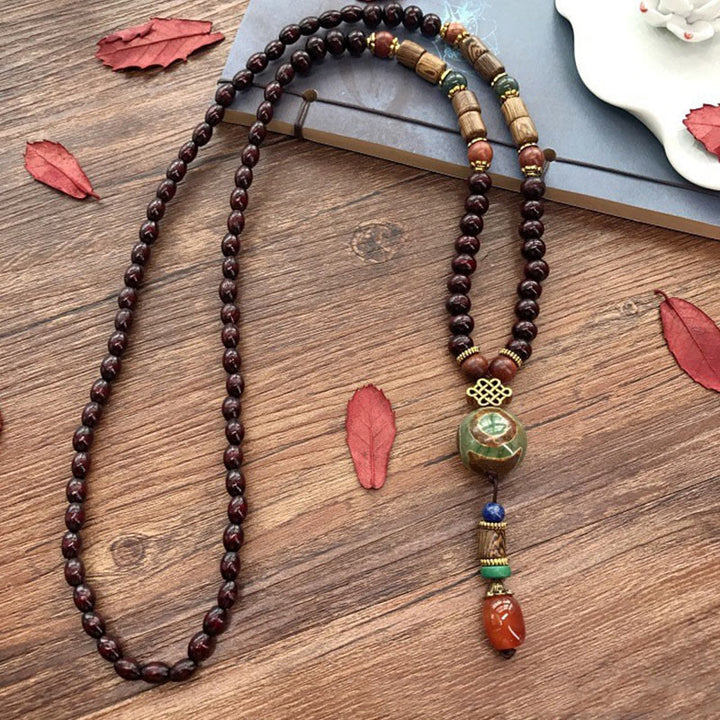 Buddha Stones Tibetan Handmade Wenge Wood Protection Dzi Bead Elephant Head Necklace Pendant - image 2