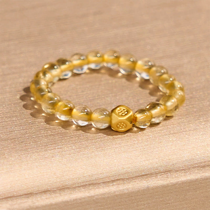 Buddha Stones 3mm Golden Rutilated Quartz Beads Wealth Elastic String Ring - image 2