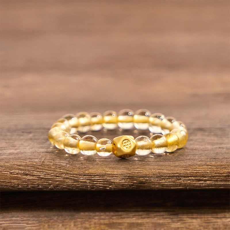 Buddha Stones 3mm Golden Rutilated Quartz Beads Wealth Elastic String Ring - Rutilated Quartz(Elastic String) - image 0