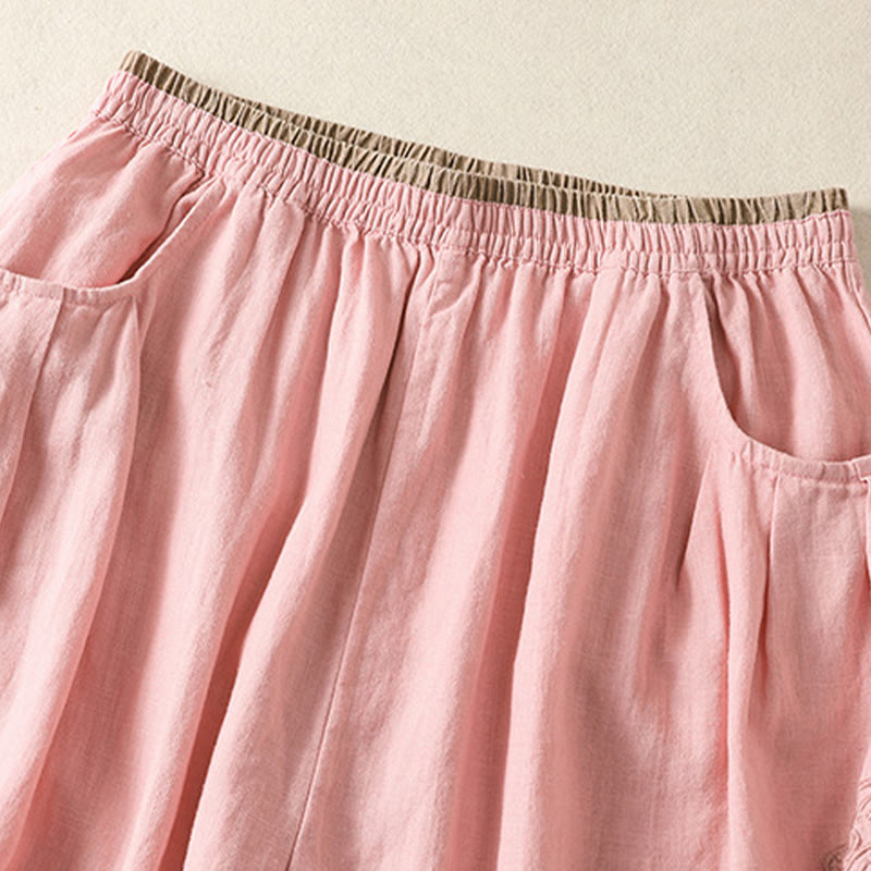 Buddha Stones Casual Embroidery Women's Cotton Linen 7-8 Length Harem Pants With Pockets - image 19