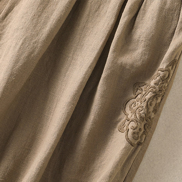 Buddha Stones Casual Embroidery Women's Cotton Linen 7-8 Length Harem Pants With Pockets - image 4