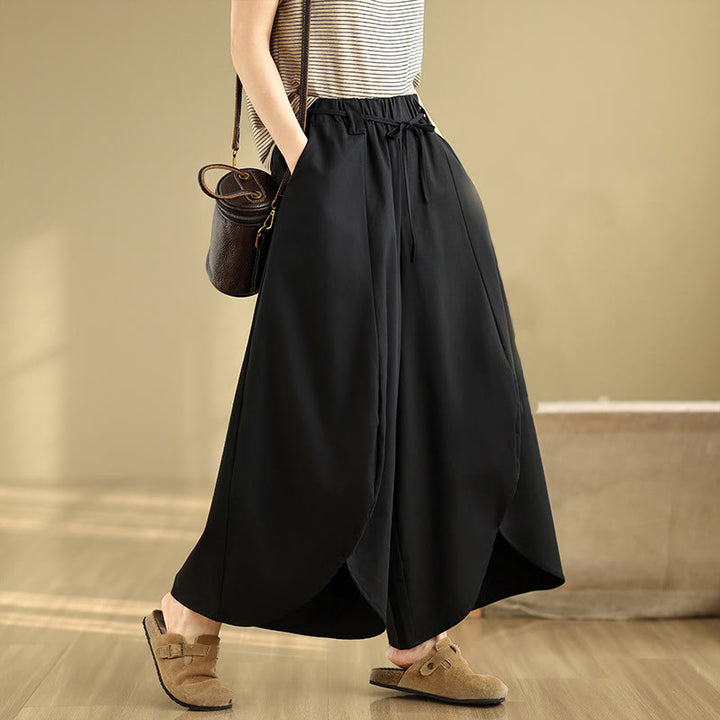 Buddha Stones Summer Vintage Lace-Up Women's Wide Leg Split Pants With Pockets - image 1